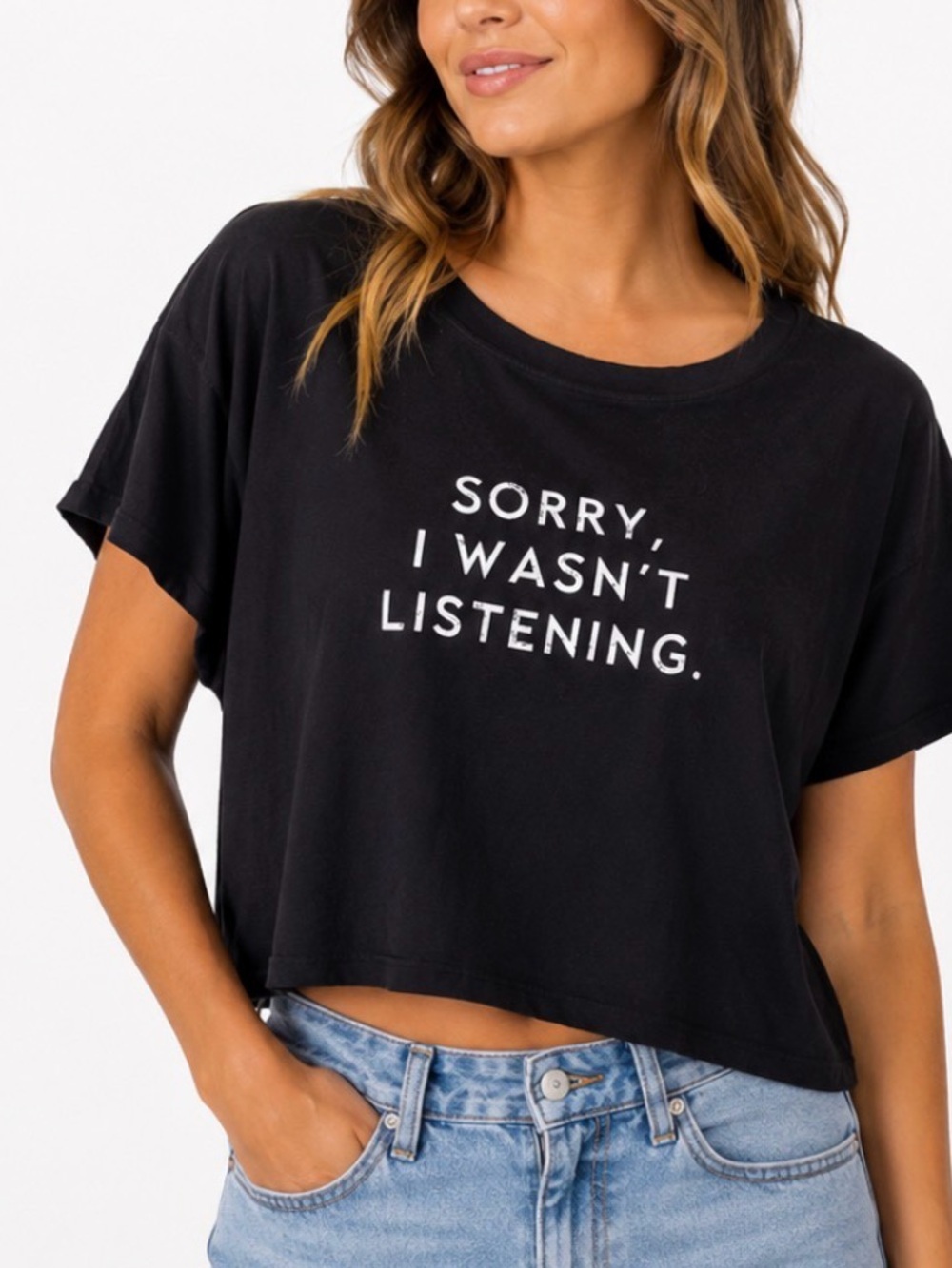 Windsor Black Graphic Crop Tee - "Sorry, I Wasn't Listening." T-shirt cropped MD